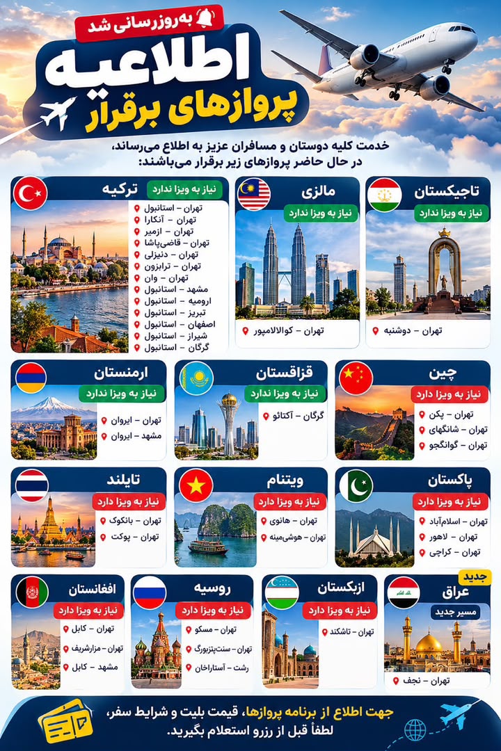 لیست پروازها مجله آتوسا پرواز
